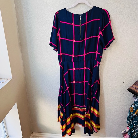 anthropologie HD in Paris blue & pink striped pane midi dress womens 8 - Picture 4 of 9